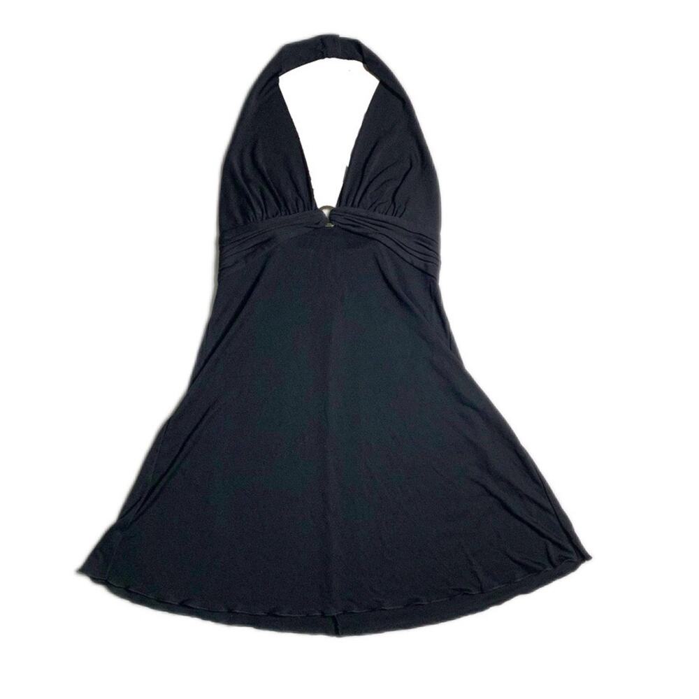 Y2K Black halter top dress Silver Ring center Medium
